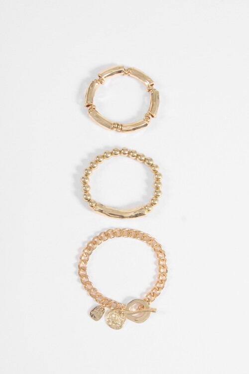Set de 3 pulseras de cuentas dorado