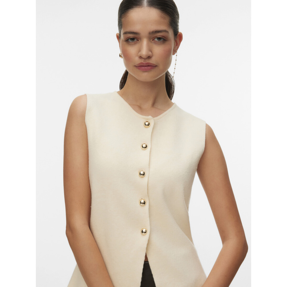 VMSABA SL O-NECK BUTTON VEST BTQ - BIRCH 