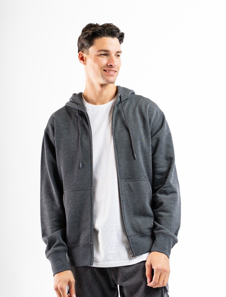 Canguro de Felpa Oversized con Cierre Gris Oscuro Melange