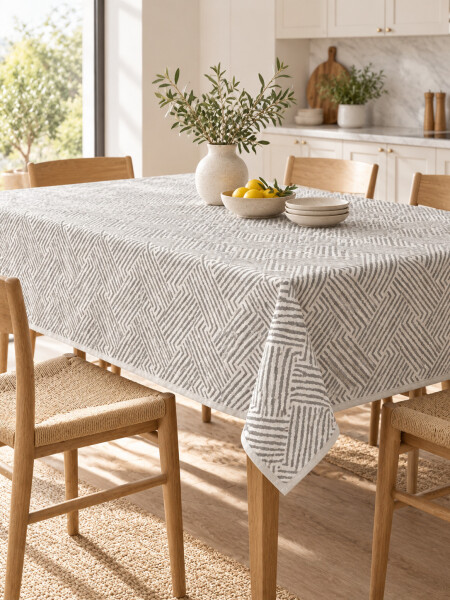 MANTEL ESTAMPADO LINEAS GRIS