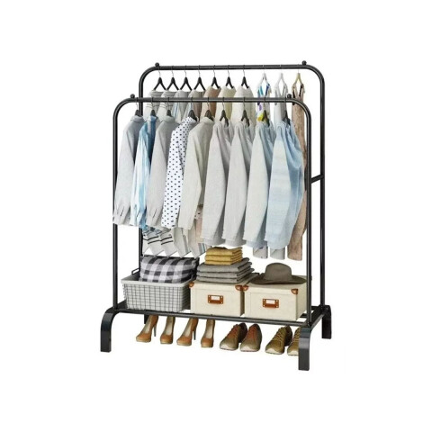 Perchero Reforzado Doble Altura con Estante Inferior Negro– IMBACK PER003 Perchero Reforzado Doble Altura con Estante Inferior Negro– IMBACK PER003
