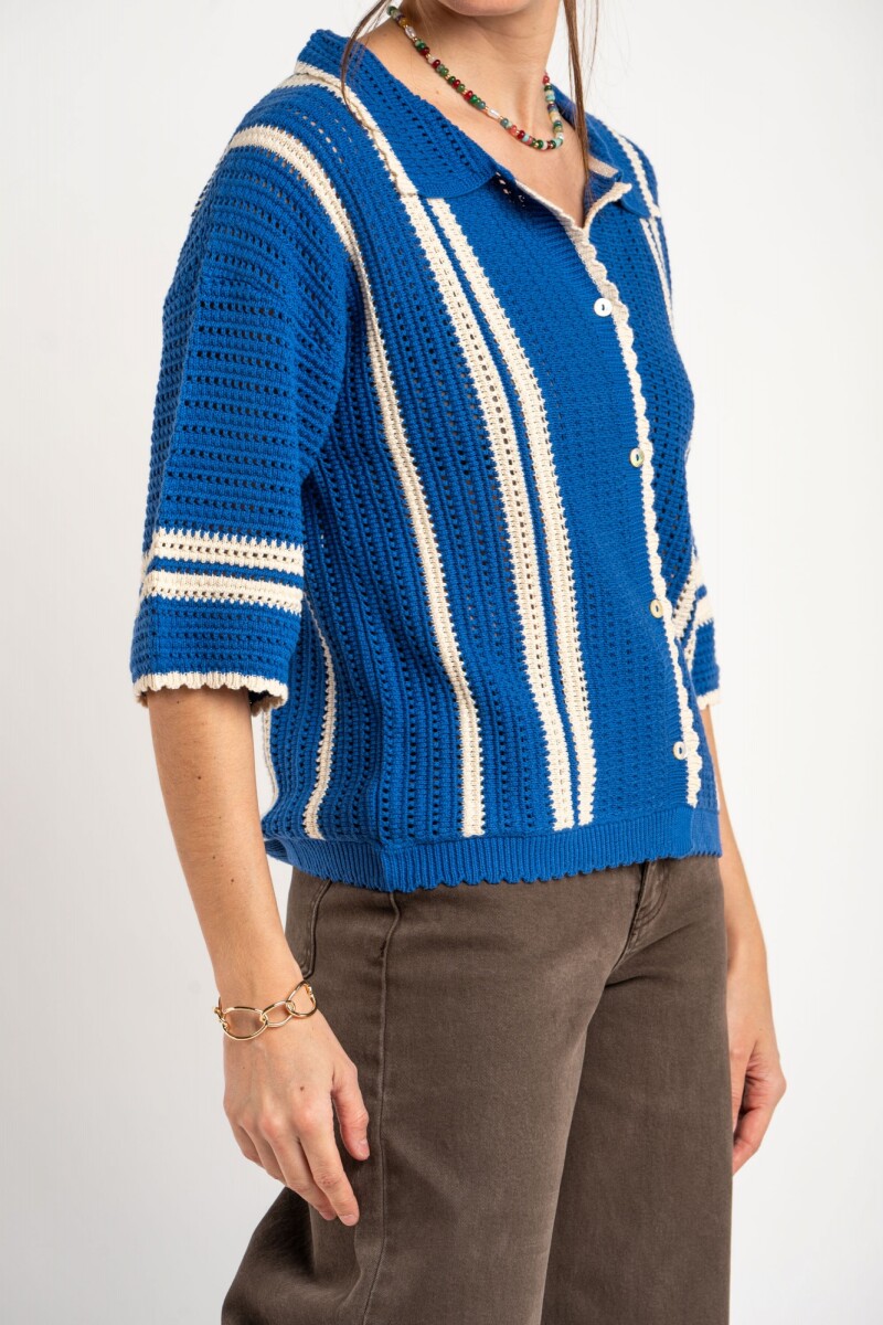 Camisa Rayada Crochet Azul
