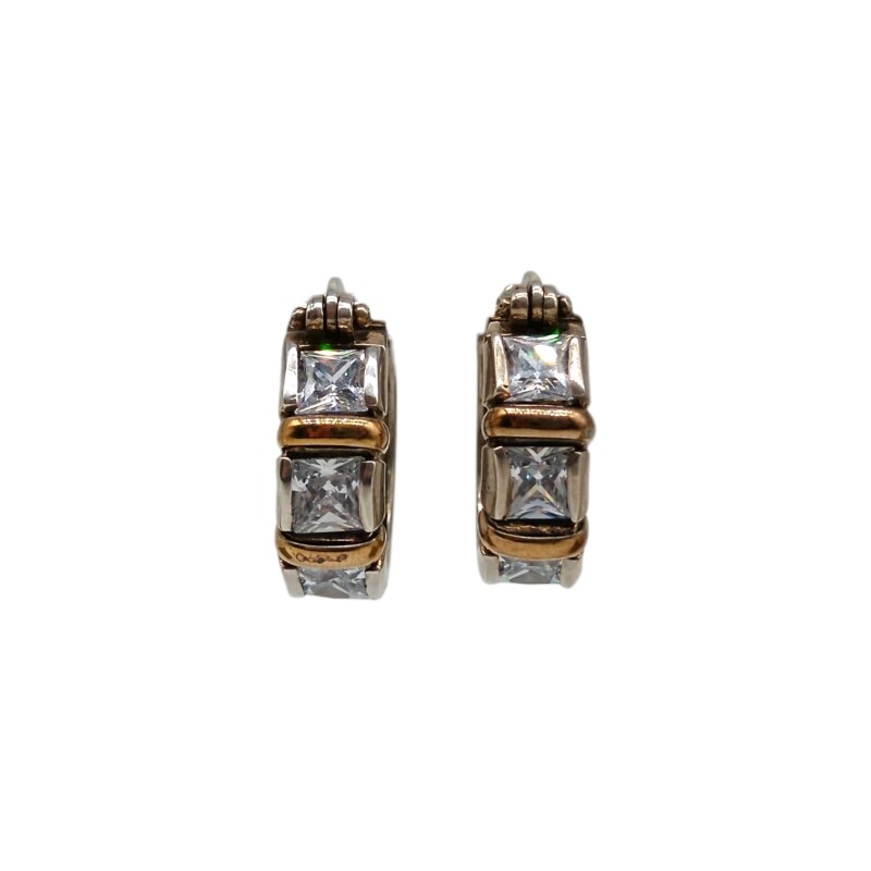 Caravanas Aro - Plata y oro- Piedra Zirconia -CA5153 conpiedra