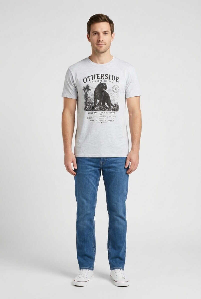 Camiseta estampada Pantera - Gris melange 