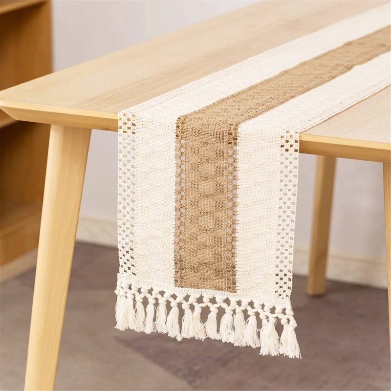 Sendero caminero de mesa tejido 30x150cm marrón