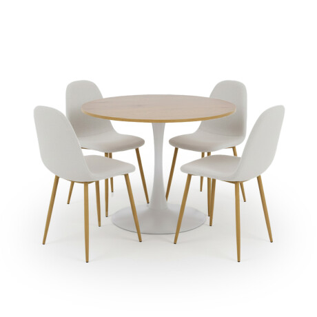 Juego de Comedor Bari Vita – Mesa Redonda con 4 Sillas Roble Claro y Beige