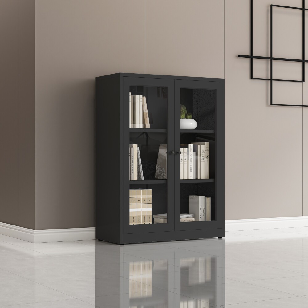 APARADOR 2P VIDRIO METAL NEGRO OLIVIA