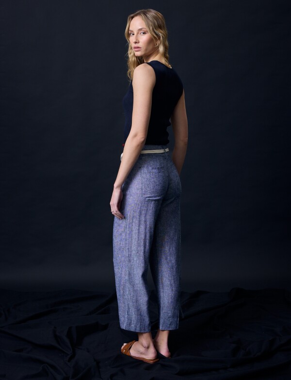 Pantalon Lino Cinto AZUL