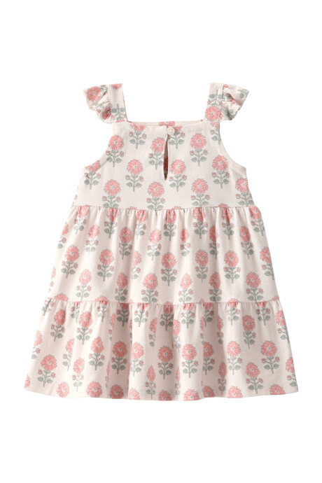 Vestido de algodón orgánico, escalonado, diseño floral Sin color