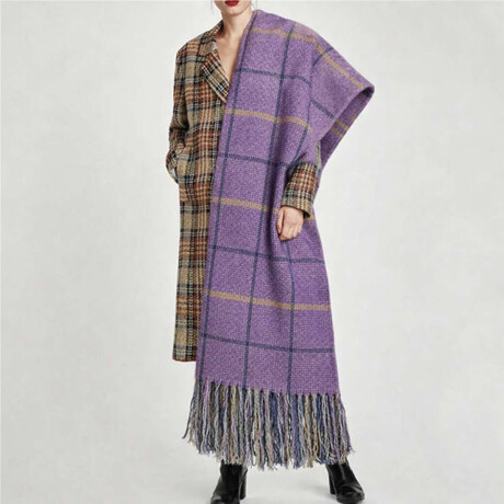 Bufanda cuadriculada con flecos - 58x180cm Violeta
