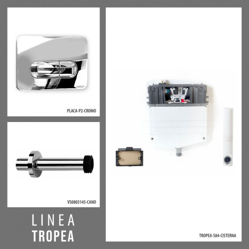 CISTERNA Y SOPORTE PARA INODORO DE PISO, PARA MURO SOLIDO CON CAÑO Y BOTON PULSADOR CROMO BRILLO PLACA P2 000