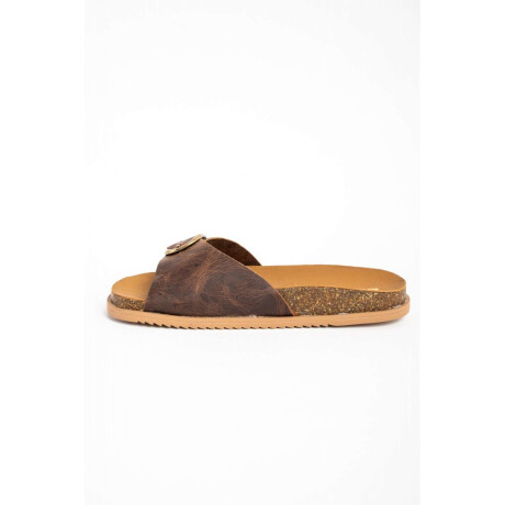 Sandalias De Cuero Hebilla Redonda Chocolate
