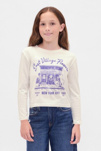Remera Logo Gap Manga Larga Niña New Off White