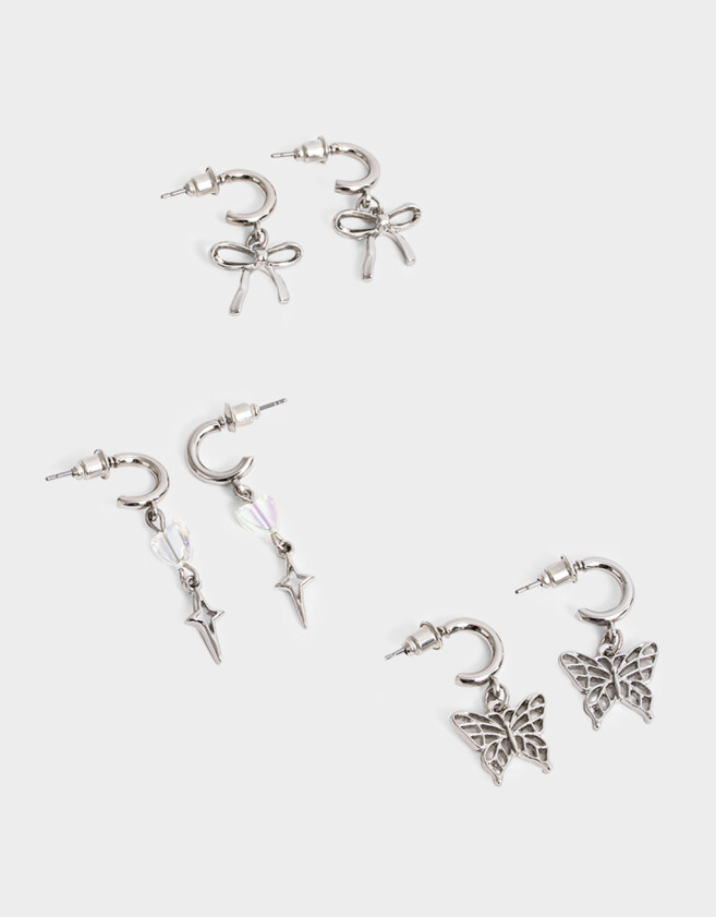 Aros Argollas Set Con Mariposas Set De Aros Argolla Mariposas - Plateado