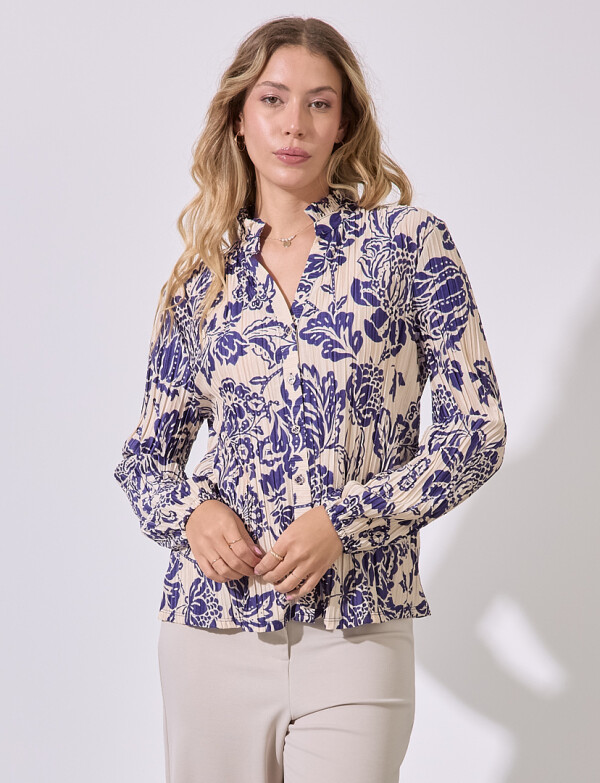 Blusa Plisada Print MULTI/AZUL