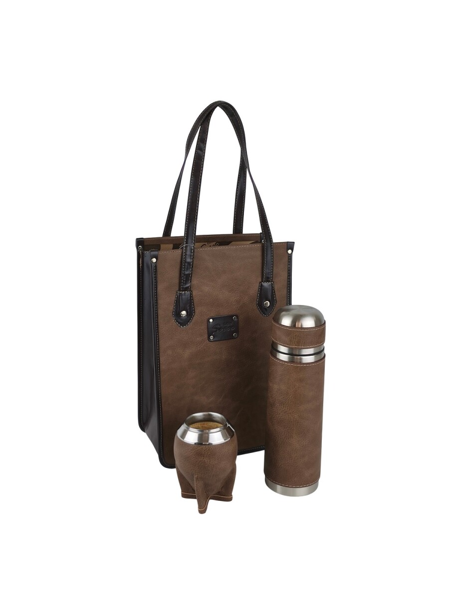 Set Matero Premium de Lujo | Termo Acero Inox 750ml, Matera Rígida y Mate Forrado - Tostado 