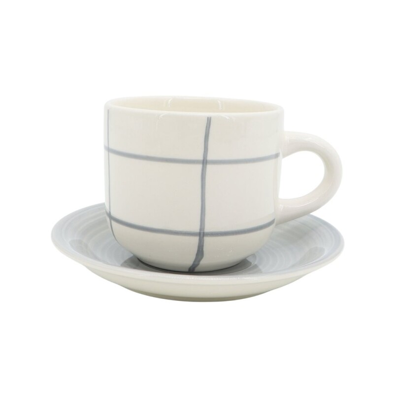 Taza de Té Quadra con Plato de Cerámica 350 ml Blanco/Gris TAZA TE 350ML C/PLATO CERAMICA QUADRA BLANCO/GRIS