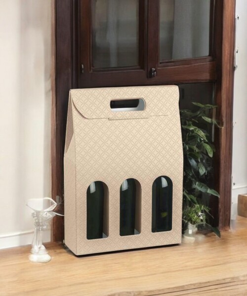 Caja c/ventana 3 botellas 27x9x38,5 cm. MATELASSE NUDO