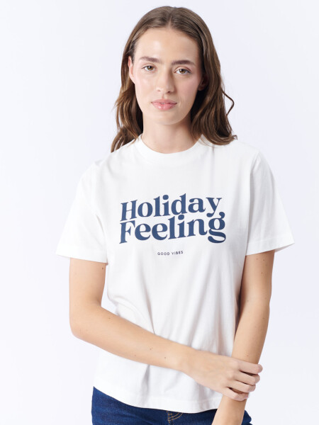 Remera Manga Corta Estampa Holiday Feeling Blanca