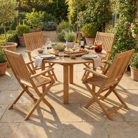 Juego de comedor Mesa Centro Giratoria + 4 Sillas plegables Eucaliptus Grandis