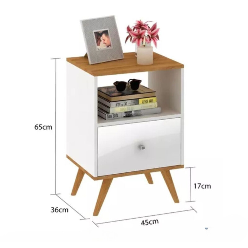 Mesa De Luz Linea Nordica Living Dormitorio 1 Cajon Blanco