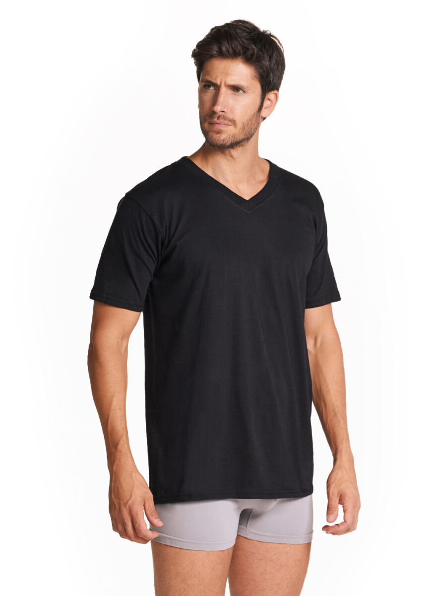 Camiseta con escote en v - Negro 