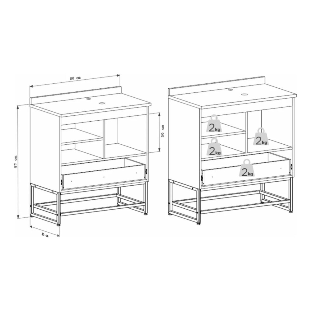 Mueble de baño Suez Blanco mesada granito 80cm con bacha de loza Mueble De Baño Suez Blanco Mesada Granito 80cm Con Bacha De Loza