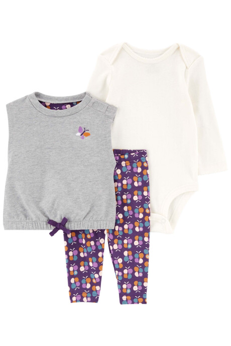 Set tres piezas de algodón, chaleco, calza y body Set tres piezas de algodón, chaleco, calza y body