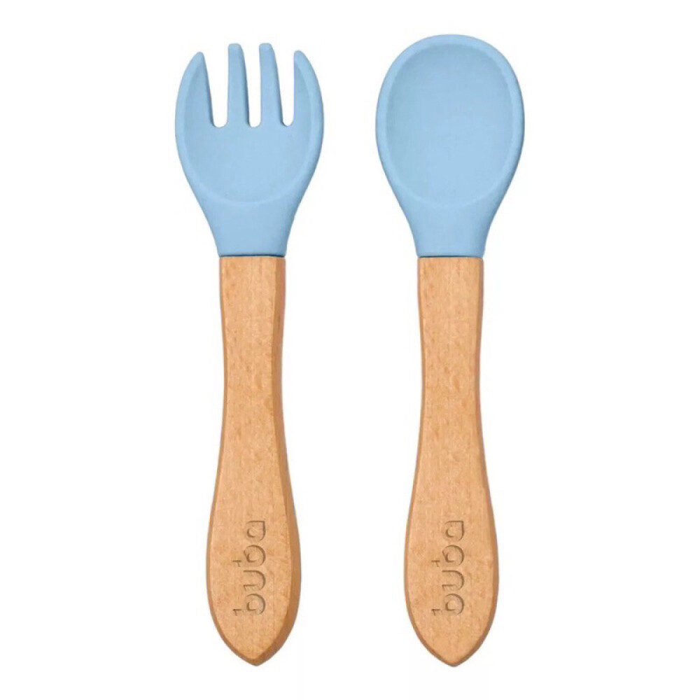 Set cubiertos silicona bambu BUBA celeste