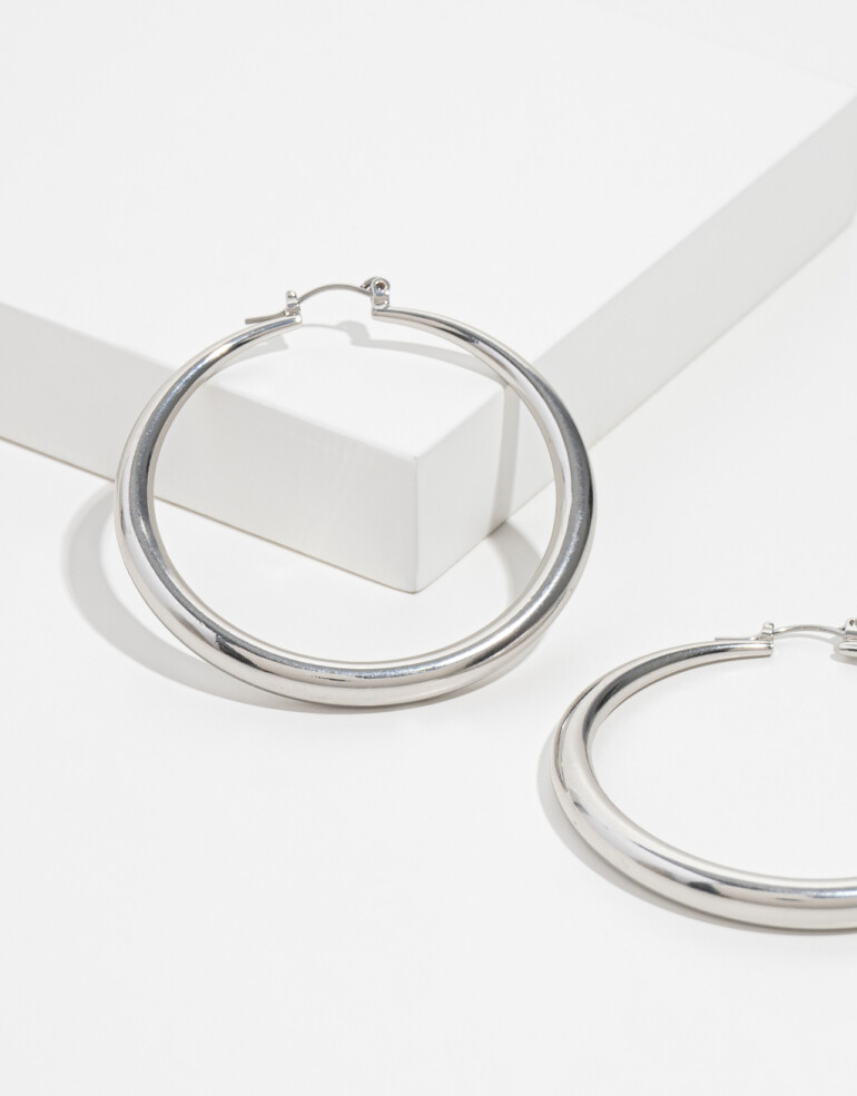 Aros Argollas Metal Argollas De Metal - Plateado Rodio