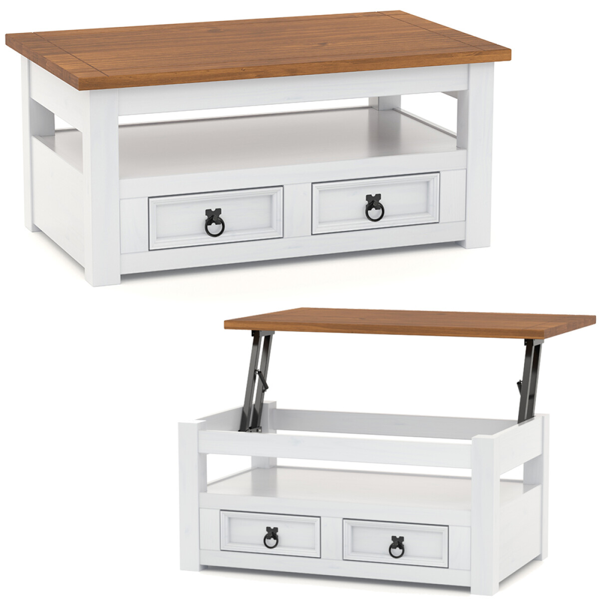 Mesa de Living Articulada Línea Naturale - Blanco/Roble 