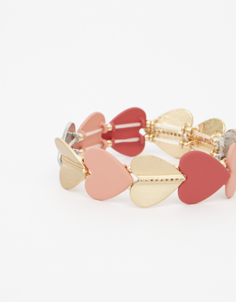 Pulseras Elásticas San Valentin Pulsera Elástica Corazones - Dorado Plata Cepillada