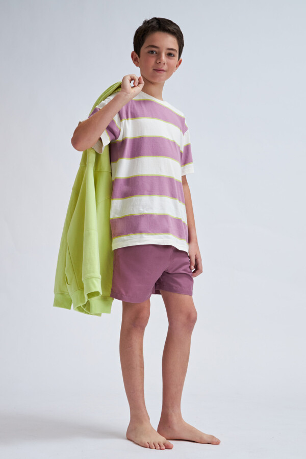 Camiseta manga corta a rayas Violeta