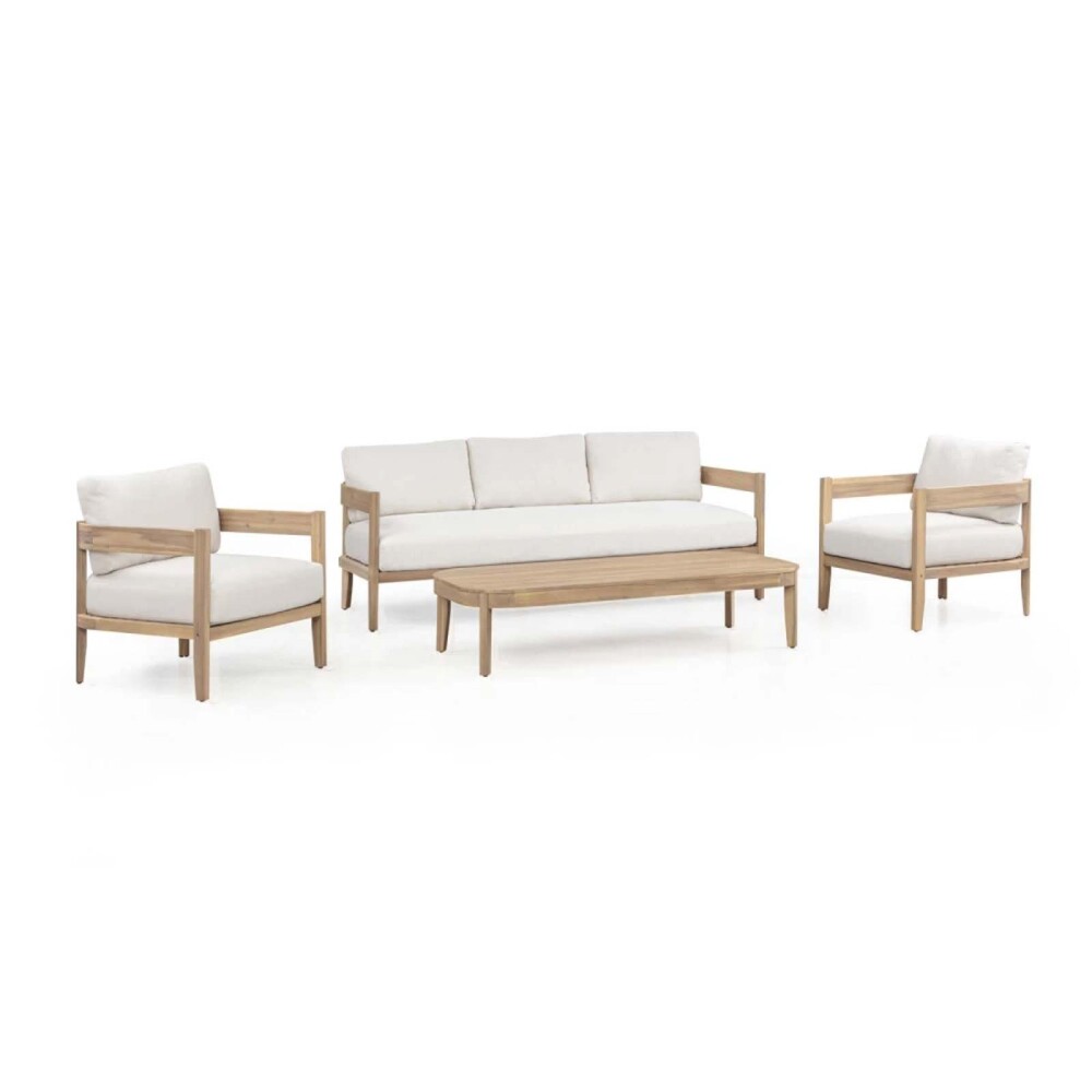 SET DE LIVING MADERA-ACACIA NATURAL-BEIGE CRUZ