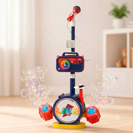 Set Musical Burbujero Batería Micrófono Sonido Y Luz Azul