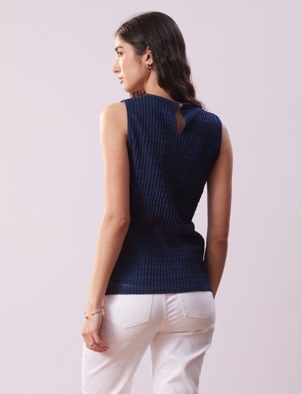 Blusa Escote Crochet AZUL