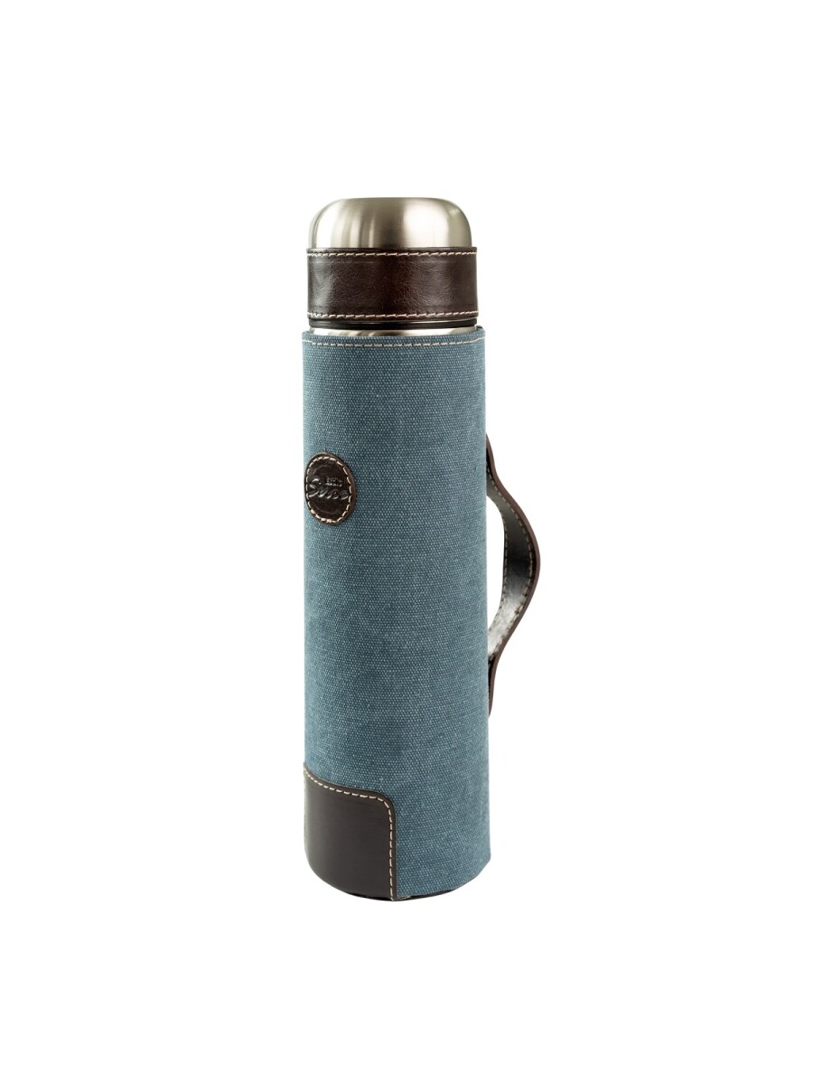 Termo forrado en lona de litro con manija - Azul 