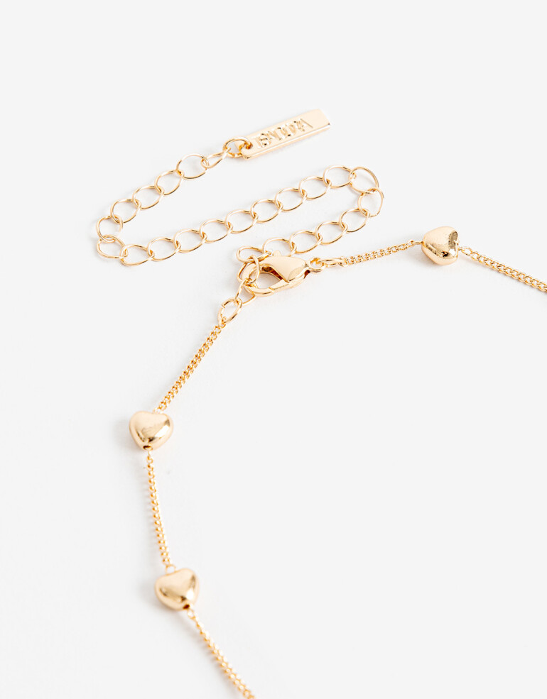 Bijouterie Set Metal Set De Aros Pasantes Y Collar Corazones - Dorado
