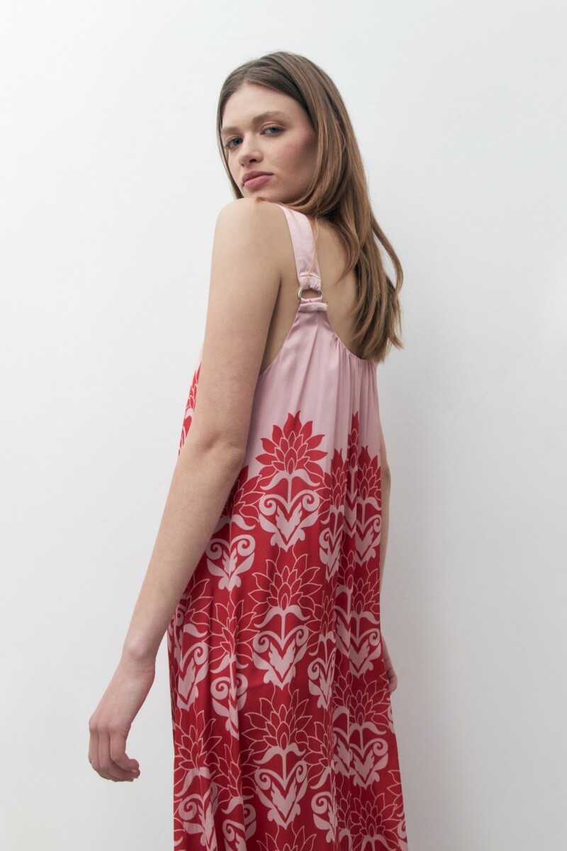 Maxi vestido con estampa bicolor rojo