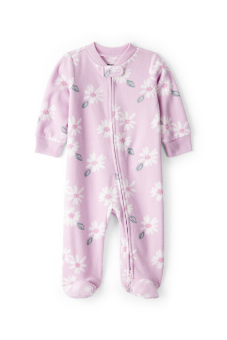 Pijama una pieza de micropolar, con pie, diseño floral Sin color