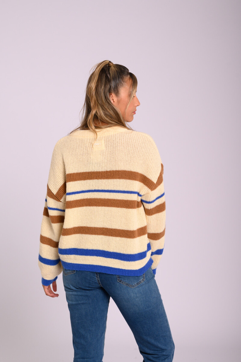 Buzo de punto tejido a rayas Crudo