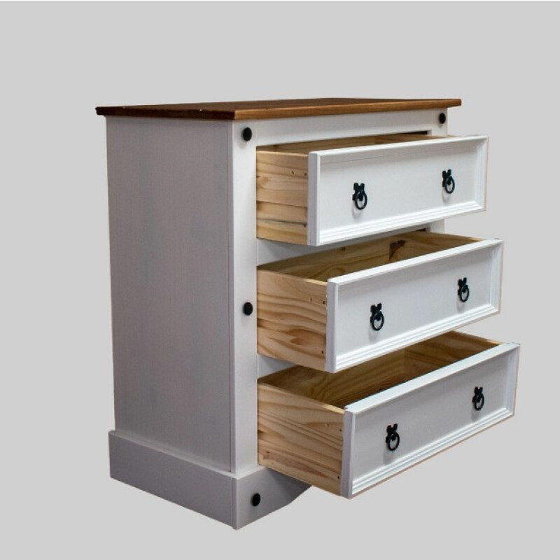 Cómoda Estilo Mexicano 3 Cajones Madera Maciza Blanco y Cera Natural Cómoda Estilo Mexicano 3 Cajones Madera Maciza Blanco y Cera Natural