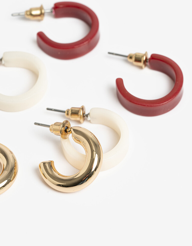 Aros Argollas Set Acrilico Set De Argollas Metal Y Resina - Dorado