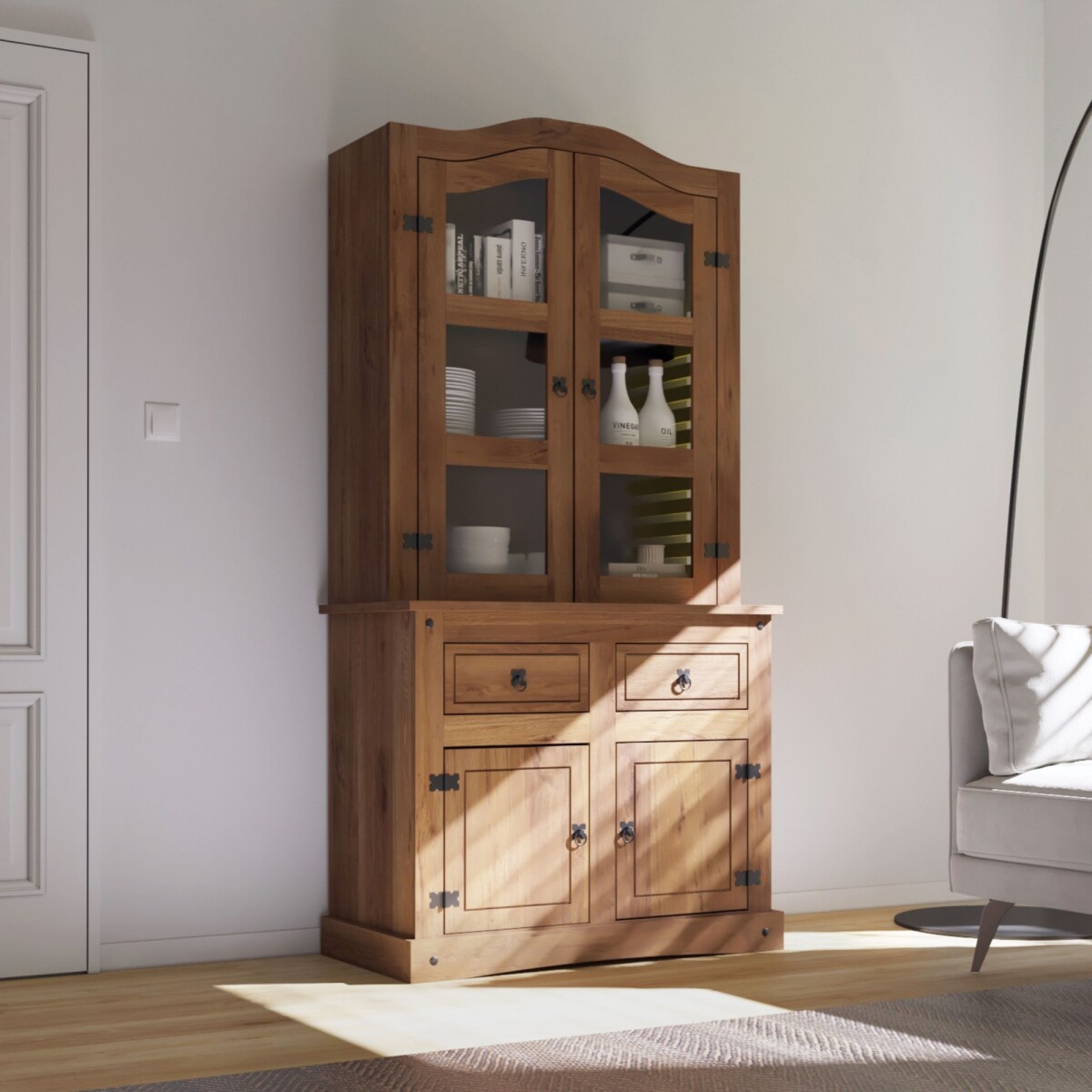 Cristalero 4 Puertas Madera Maciza - Linea Mexicana - Nogal 