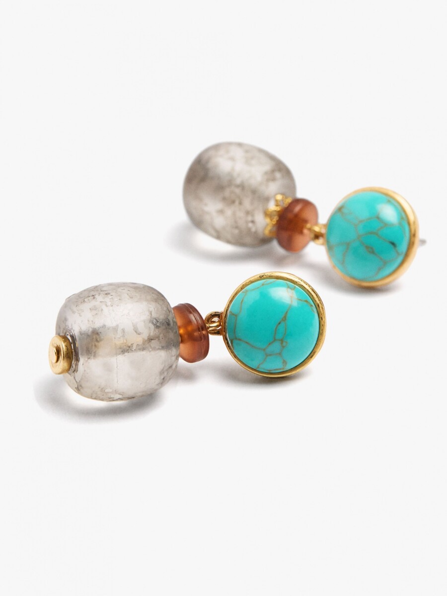 Pendientes Con Piedra Y Cuenta De Vidrio multicolor