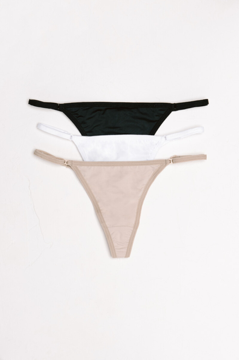 Pack de 3 Pantie Less Peelita [B18] - Blanco, Negro y Tostado 