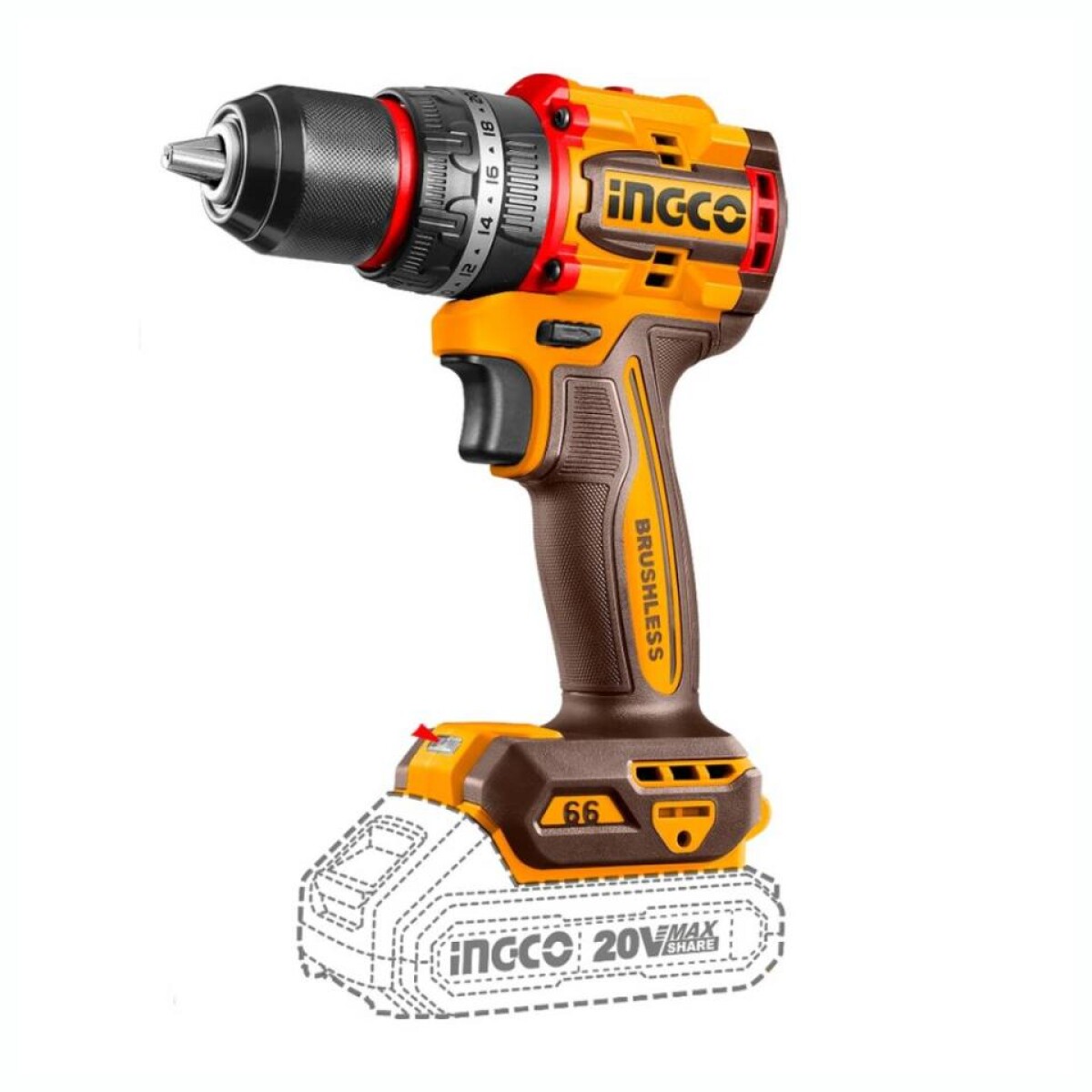 Taladro Atornillador Inalámbrico INGCO CIDLI20668 Con Percutor 13MM 