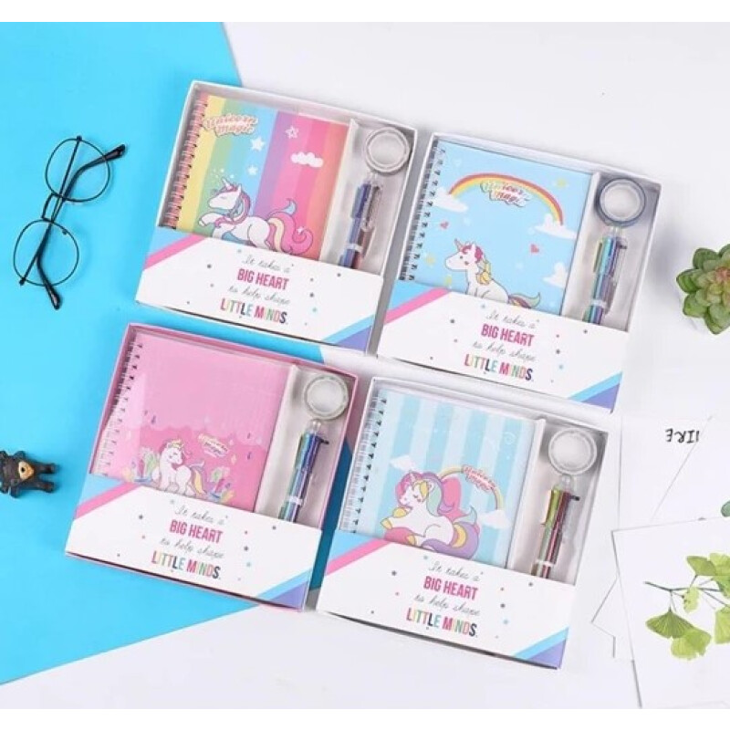 Set cuaderno unicornio con cinta y bolígrafo Unica