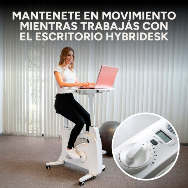 Bicicleta Fija Escritorio Integrado Hybridesk HYBRIBIKE Pro Color Blanco