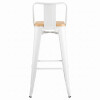 Banqueta Con Respaldo Asiento Madera - Tolix Blanco